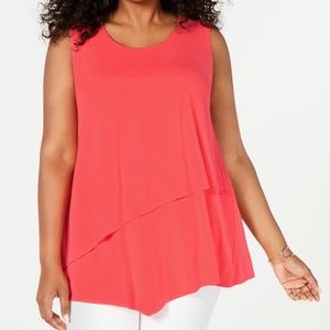 (NWT) Alfani Tiered Asymmetrical-Hem Tank Top (Coral Branch, Plus Size 0X)